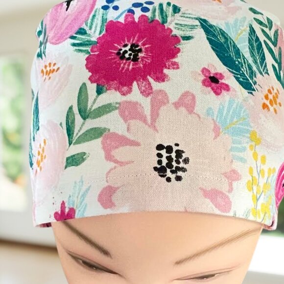 Colorful Floral Ponytail Scrub Cap~ Ponytail Scrub Cap, Surgical Hat, OR, Gifts. - Picture 3 of 5